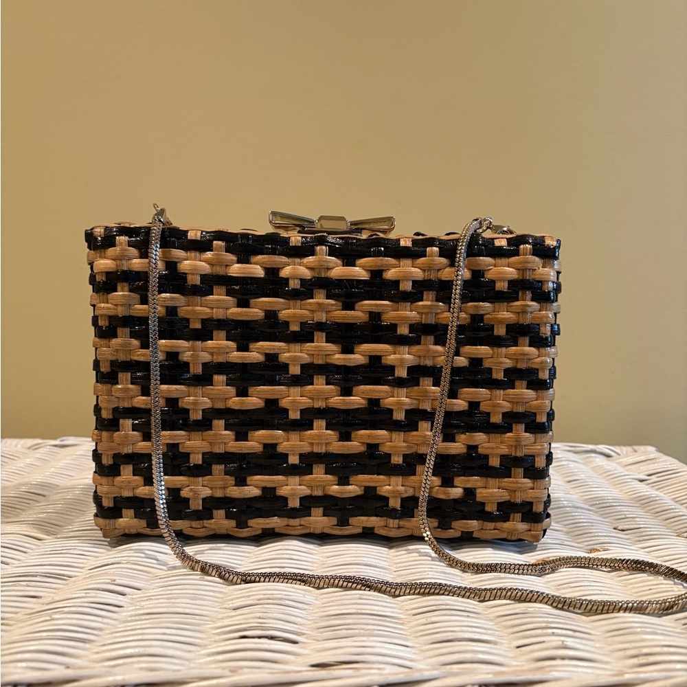 Woven Black and Tan Shoulder Clutch